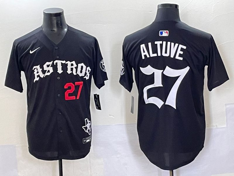 Men 2025 Houston Astros 27 Altuve Black Seven generations Joint Name Nike MLB Jersey style 2